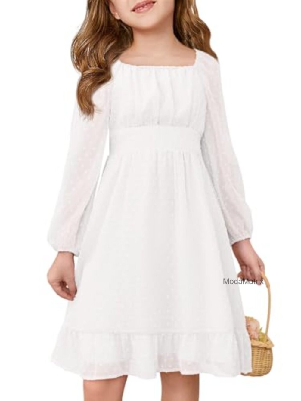 Girls Long Sleeve Dress Ruffle Tiered A-Line Party School Casual